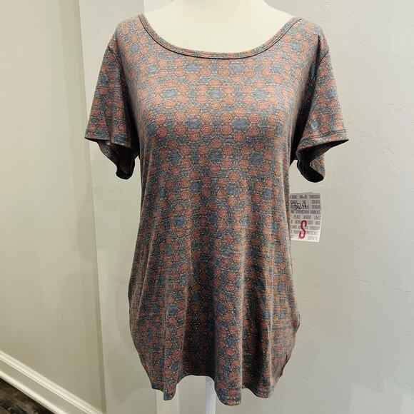LuLaRoe Tops - LuLaRoe Women’s Classic T Shirt Muted Orange & Gray Pattern Small (A0128)